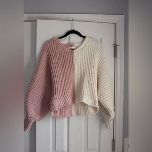 Two-Tone Pink and Cream Chunky Knit Women's Sweater